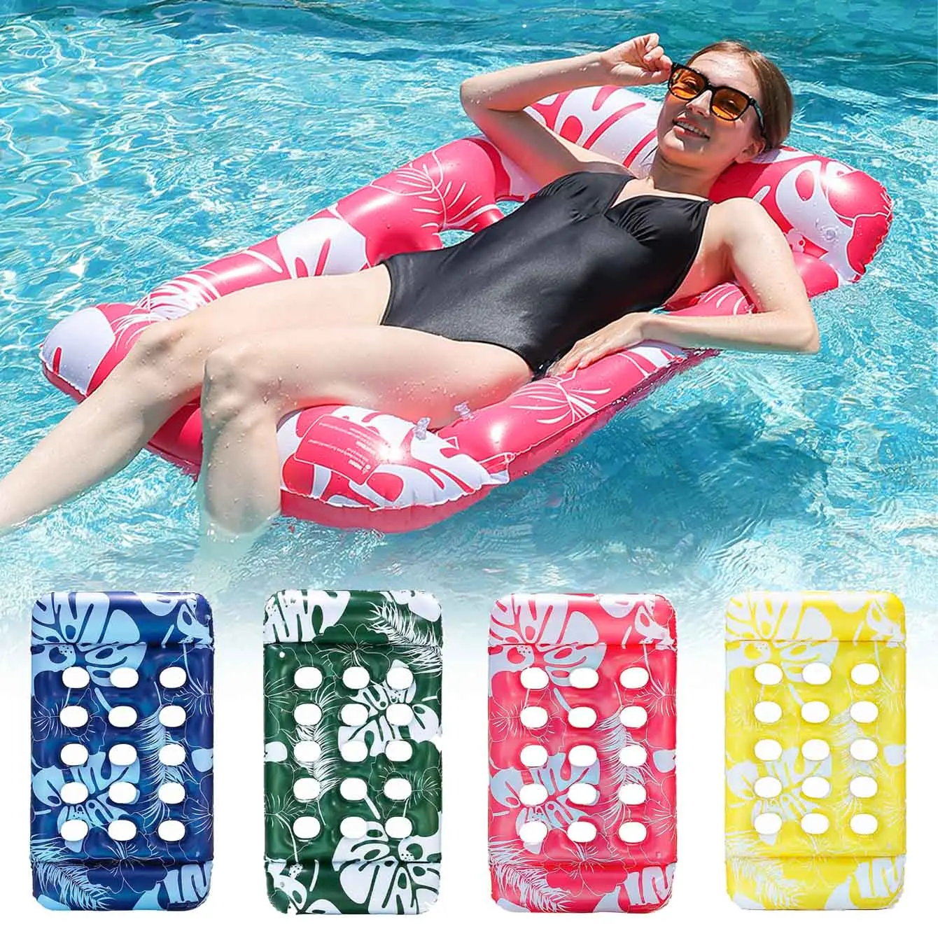 1PC Inflatable Swimming Pool Floats Adult with Headrest, Pool Rafts Lounger for Pool Party, Summer Beach, Outdoor