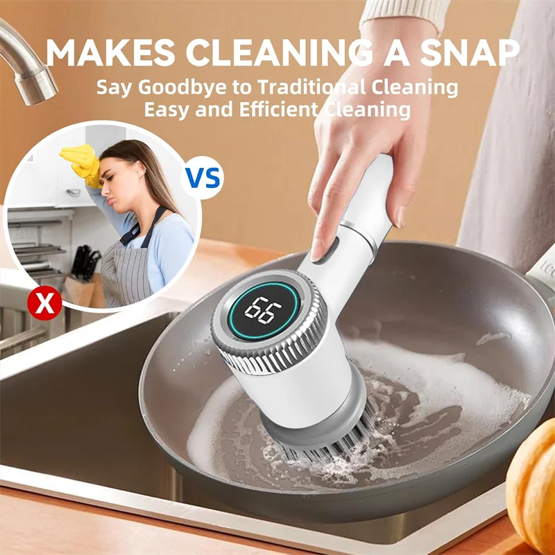 Electric Spin Scrubber Cordless, Full-Body IPX7 Waterproof Bathroom Scrubbe with Power Display, 3 Speeds & Max 2400RPM