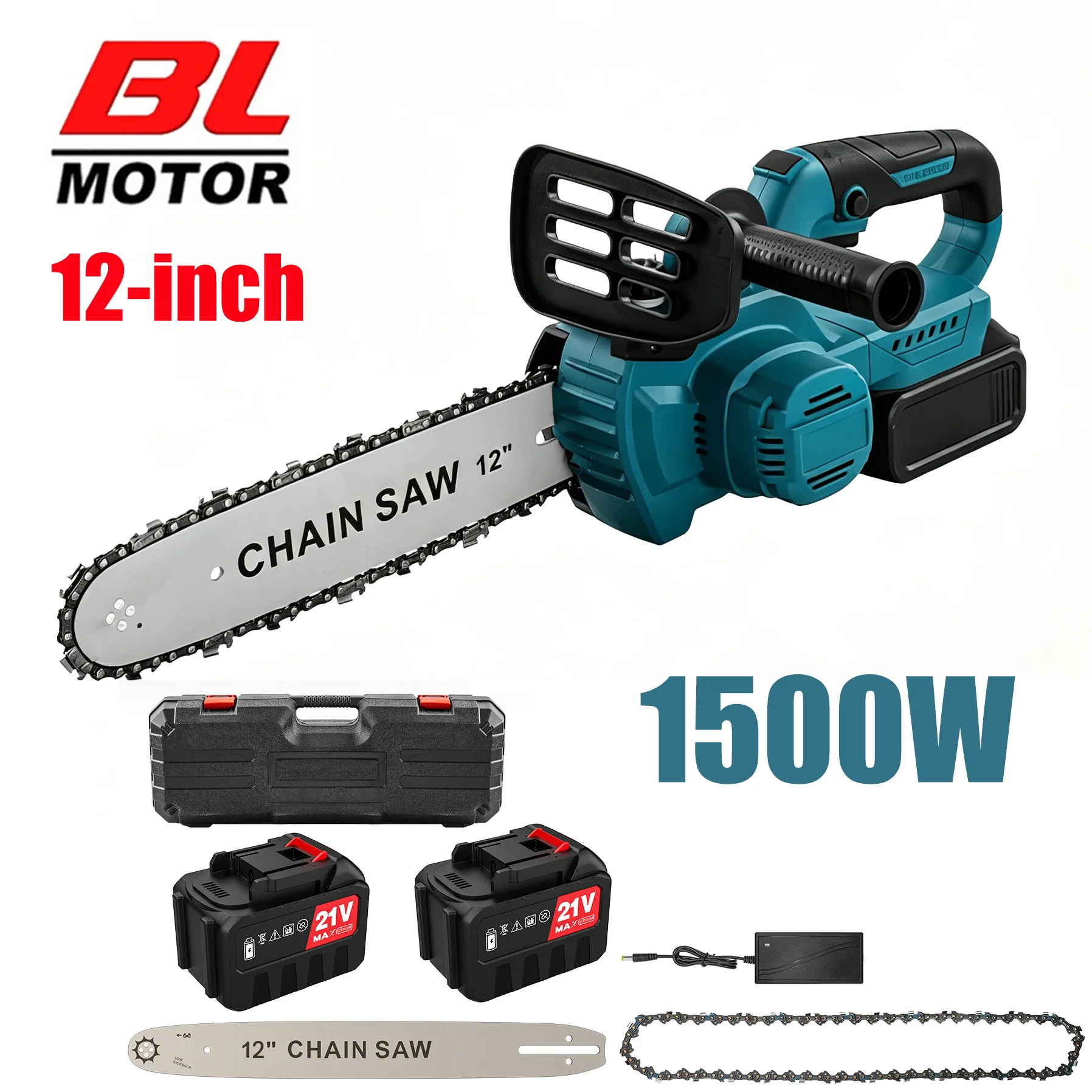 12 Zoll Akku-Elektrokettensäge 1500W Bürstenlose Handkettensäge Wiederaufladbare Holzfäller-Schneidemaschine für Makita 21V Akku