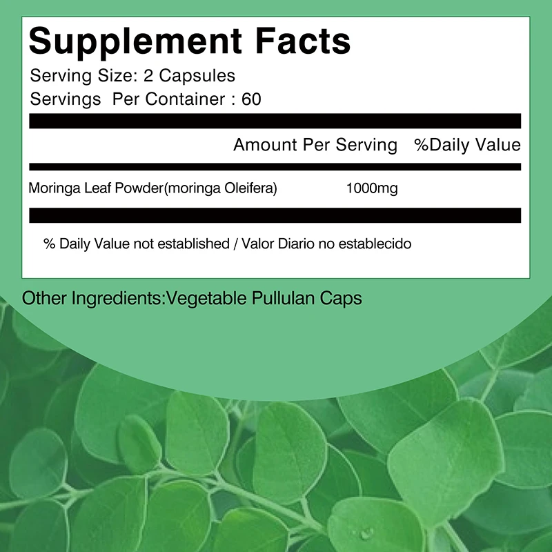 Suplemento de Moringa-soporte del sistema inmunológico, energía, metabolismo, antioxidante-120 cápsulas