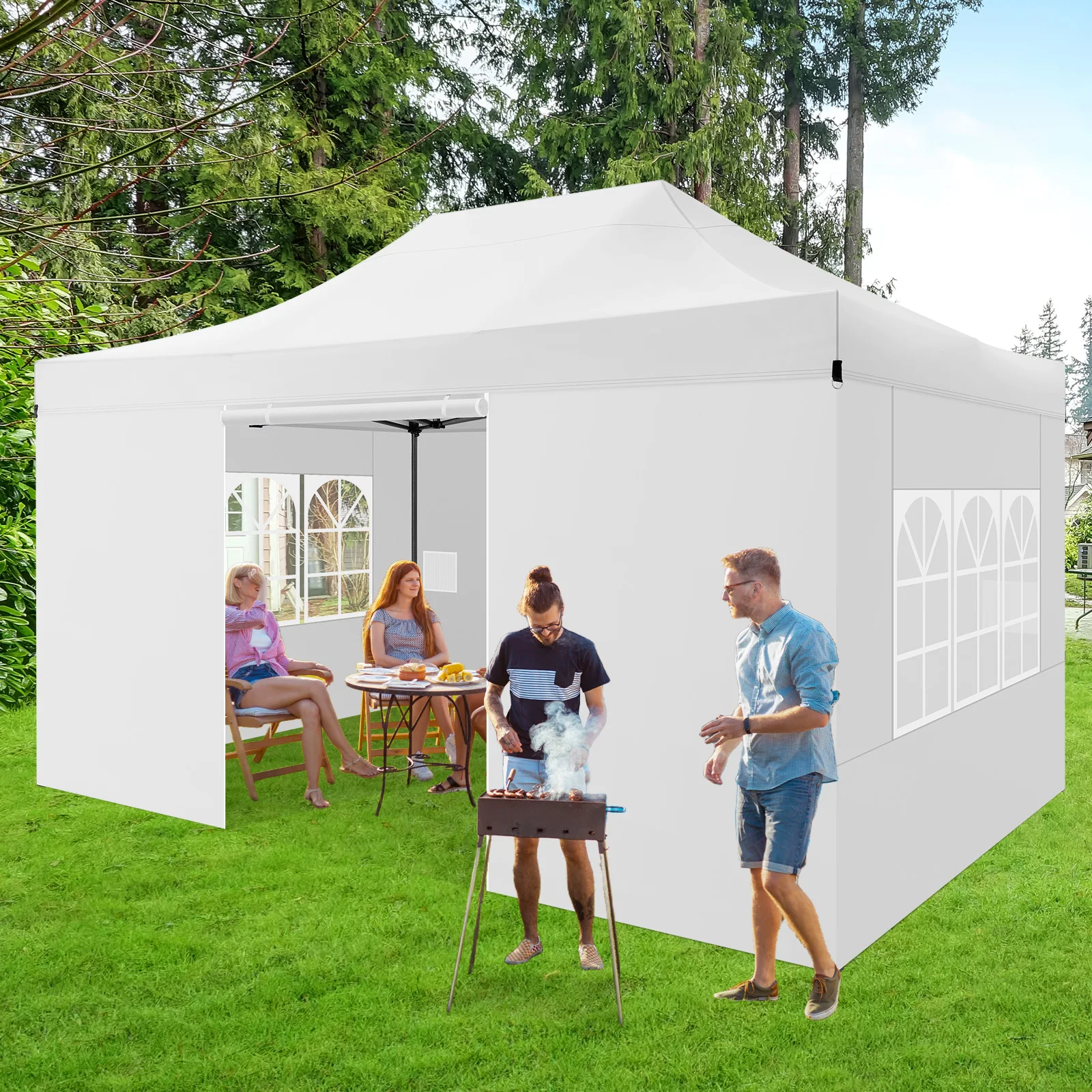 10x15FT Pop up Canopy Tent Heavy Duty Gazebo with 4 Removable Sidewalls, UPF 50+ UV Protection, All Weather Waterproof Wind Resistant Commercial Outdoor Wedding Party Event Canopy, One Person Instant Setup, Adjustable Height, Carry Bag Included