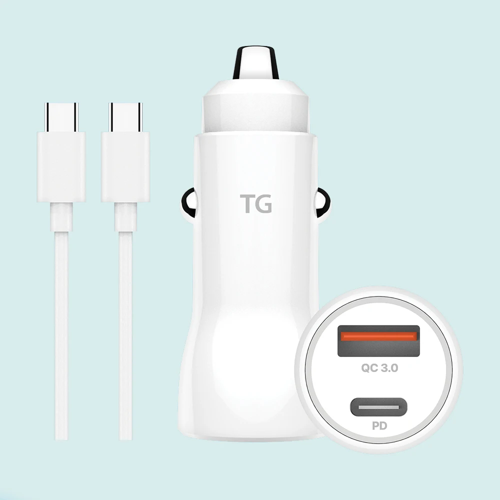 USB C type PD20W car fast charger tgce201d White