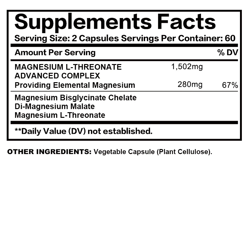 Magnesium L-Threonate - Brain Health, Supports Quality of Sleep, Supports Focus, Memory & Learning - 120 Capsules