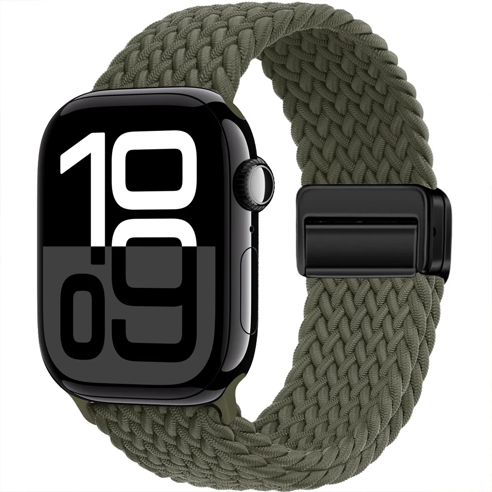 Nylon Strap For Apple Watch Band Ultra 44mm 40mm 45mm 49mm 41mm 44 mm magnetic buckle Braided Bracelet iWatch series 10 9 se 7 8