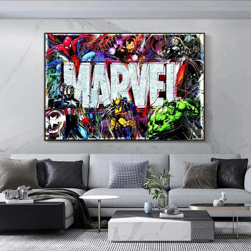 Miniso Disney Superhero Wall Art Pop Comics King Kong Spider Man Character Poster Canvas Print Home Decoration Children's Gifts