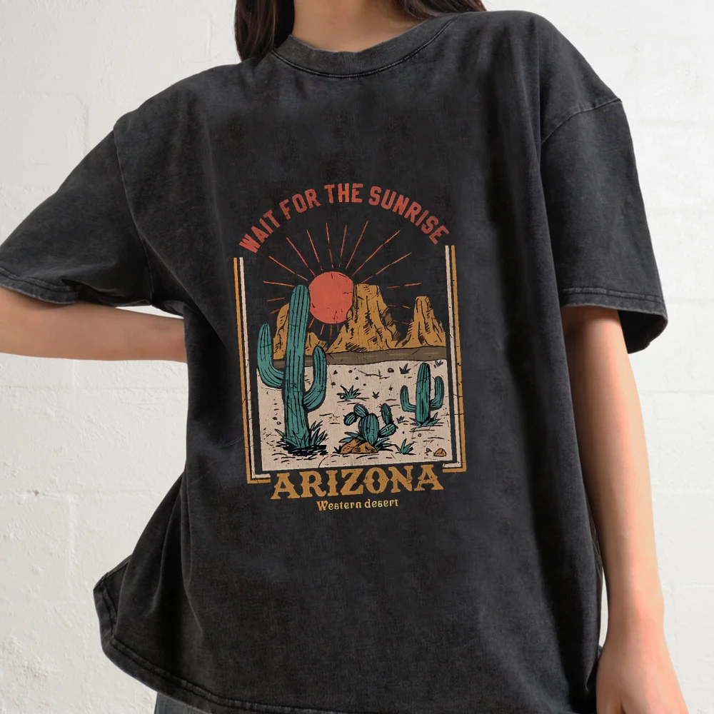 

Sunrise Arizona T-Shirts Cute Printed Graphic Tees Summer Breathable Soft Women’s Washed Cotton Short Sleeve O-Neck Unisex Tops