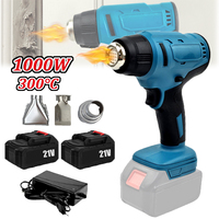 1000W Electric Heat Gun Cordless Handheld Hot Air Gun with 3 Nozzles Industrial Home Hair Dryer With 2Pcs Battery