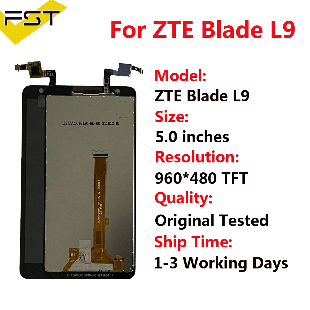 

5.0''For ZTE Blade L9 LCD Touch Screen Panel Glass Display Digitizer Panel Glass Assembly Parts For ZTE L8 L9 Display LCD