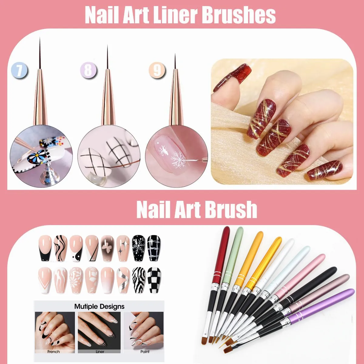 فرش تزيين الأظافر، أقلام تزيين الأظافر، أقلام رسم أظافر الأصابع، الكل في واحد لتصميم المانيكير المبتدئ #5