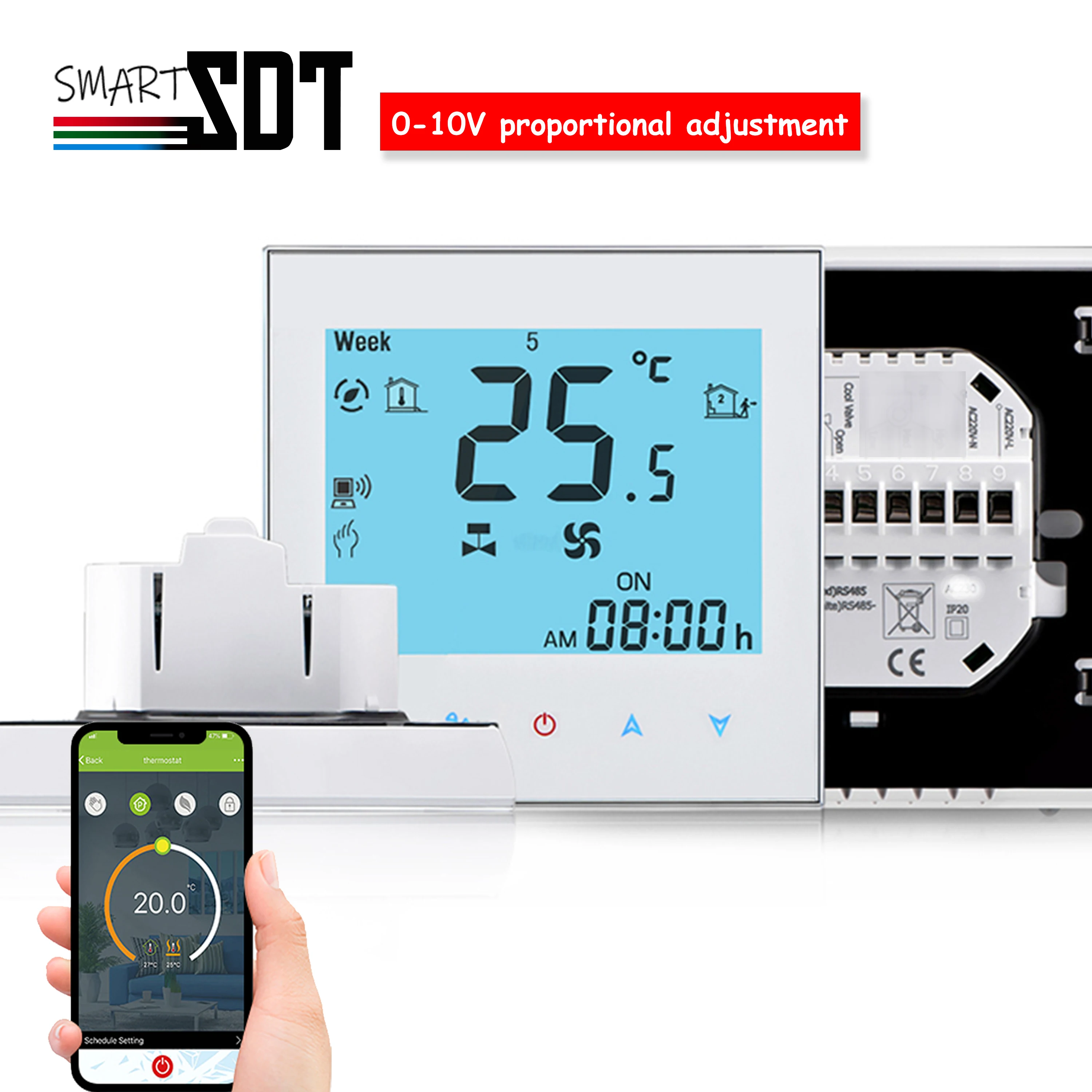 termostato analogico da bobina do ventilador para a valvula de regulacao 3 velocidade ou unica velocidade trabalho da temperatura ambiente 24v 220v 010v wi fi e rs485 01