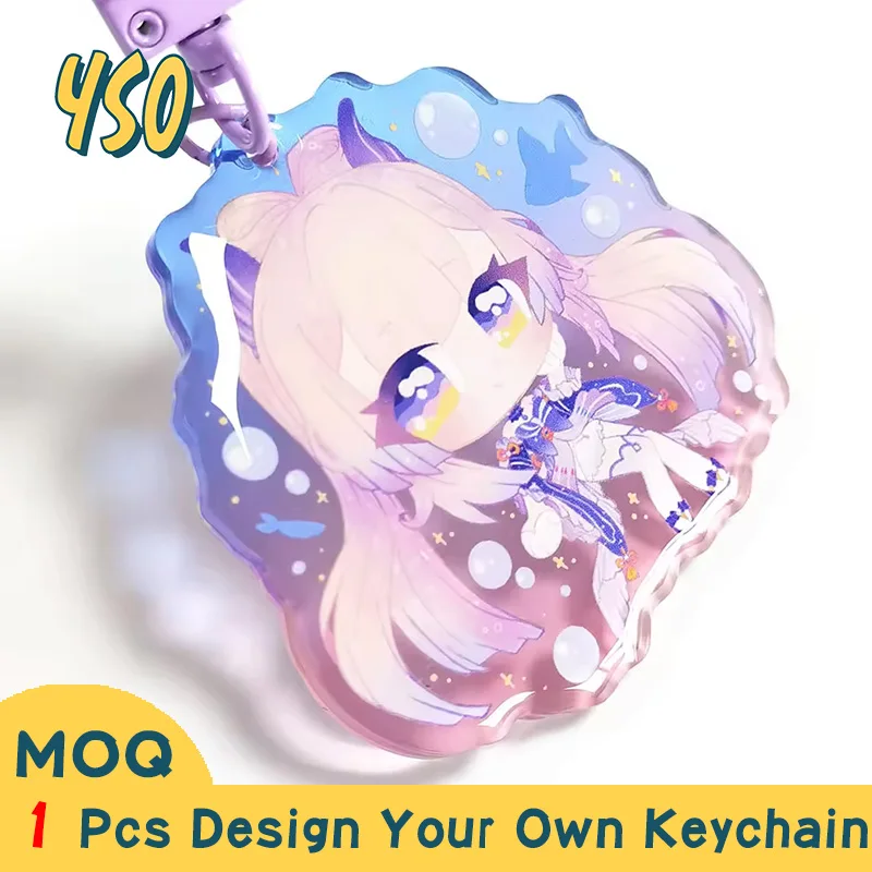 YSO CNC Diamond Cut Best Seller Cartoon Animation Cute High Quality Acrylic Custom Key Chain Colorful Gardient Charms