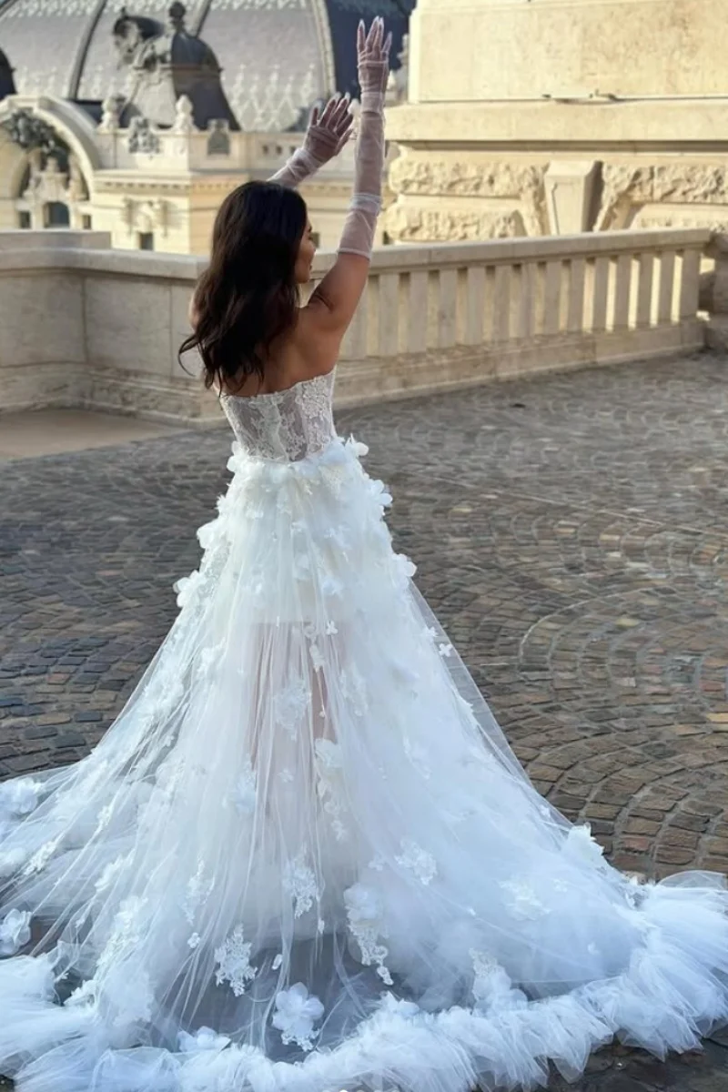 Jessica Princess White Evening Dresses Handmade Tulle 3D Applique Prom Dresses A-line Women Vestidos De Fiesta Customized