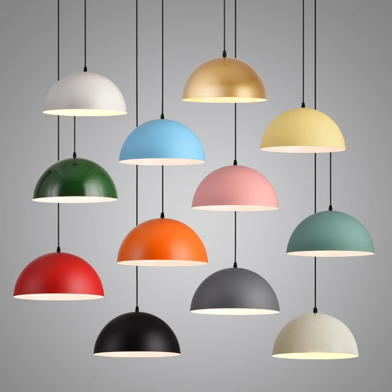 Nordic Minimalist Modern Industrial Style Pendant Light E27 Restaurant Dining Table Bar Decoration Semi-Circular Colorful Personalized Macaron Pendant Light
