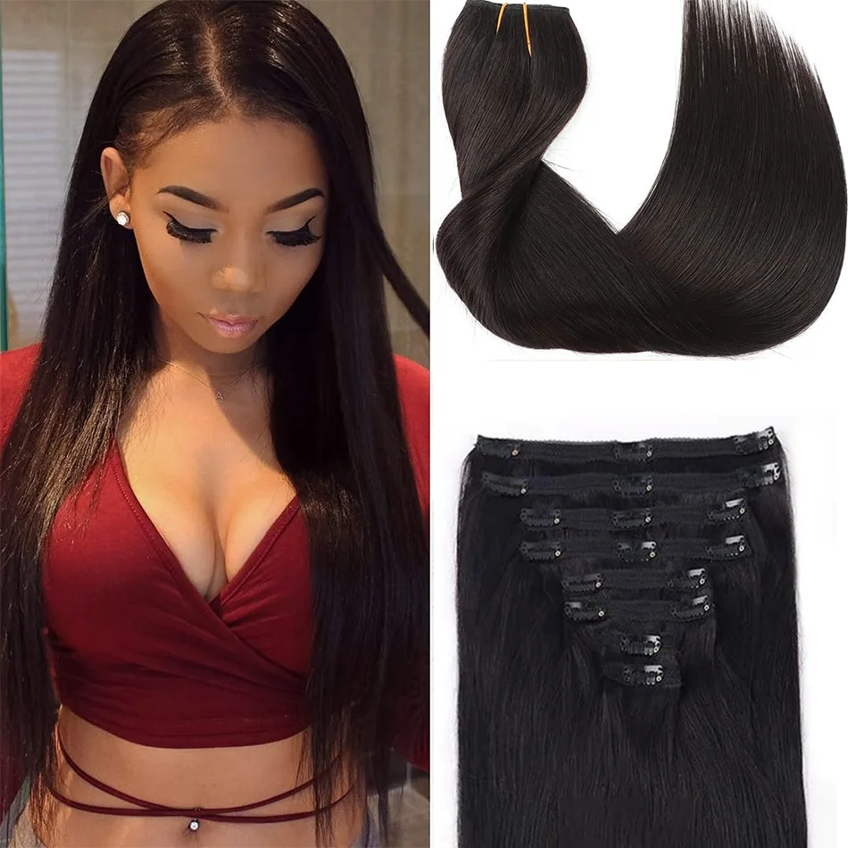 

Brazilian Straight Clip In Human Hair Extensions 8 Pcs/Set Natural Color Clip Ins Remy Hair 12-26 Inches 120Gram Soft Feel Hair