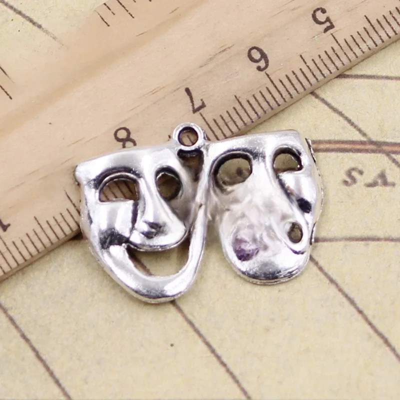 10 sztuk Charms komedia tragedia maski 31x23mm tybetański DIY biżuteria retro bransoletka naszyjnik antyczny brąz srebrny kolorowy wisiorek — zdjęcie 2