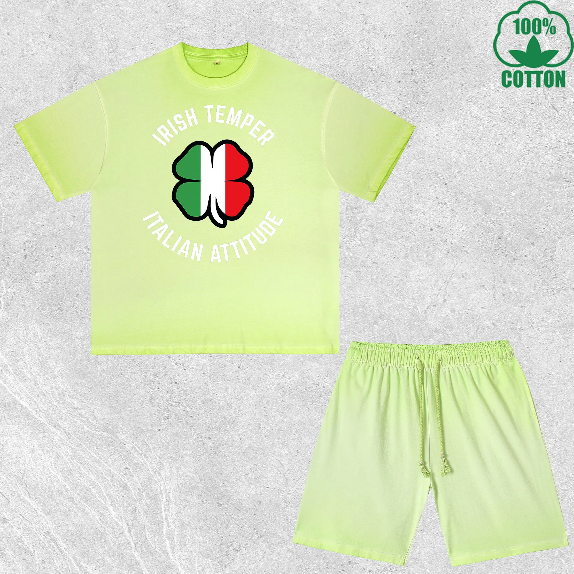 

Irish Temper Printed Dirty Wash T-Shirt Shorts Set Multicolor Combo Loose Trendy Fashionable 100%Cotton Short Value Pack