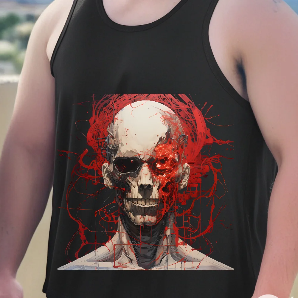 

Artistic Horror Themed Skull Print Tank Tops Man Gym Graphic T-Shirt Sleeveless Vest Tank Top For Training Casual Daily Style