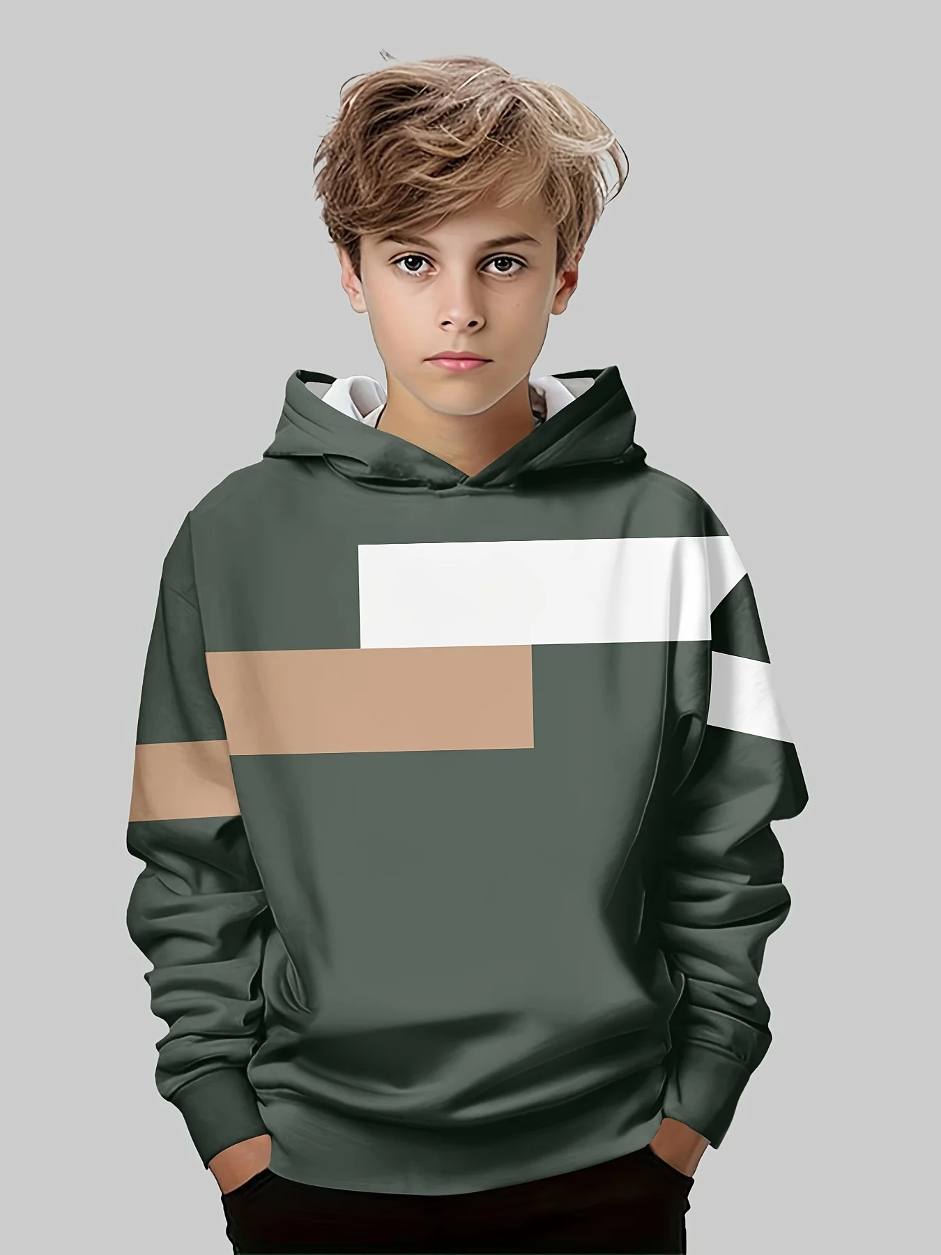Boys Hoodie Stripe Printed Pullover Long Sleeve Thin Hooded Sweatshirt for Autumn Casual Versatile Classic Color Matching Design