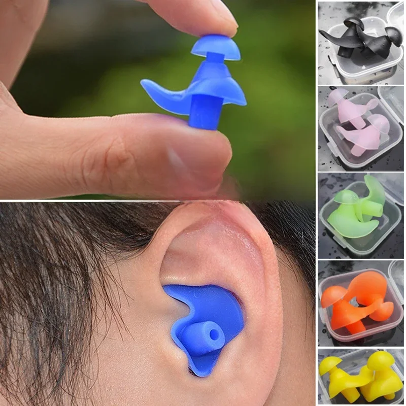 Bouchons d'Oreilles Classiques en Silicone Souple et Durable, Accessoires de Natation, Étanches et Portables, pour Piscine, 1 Paire