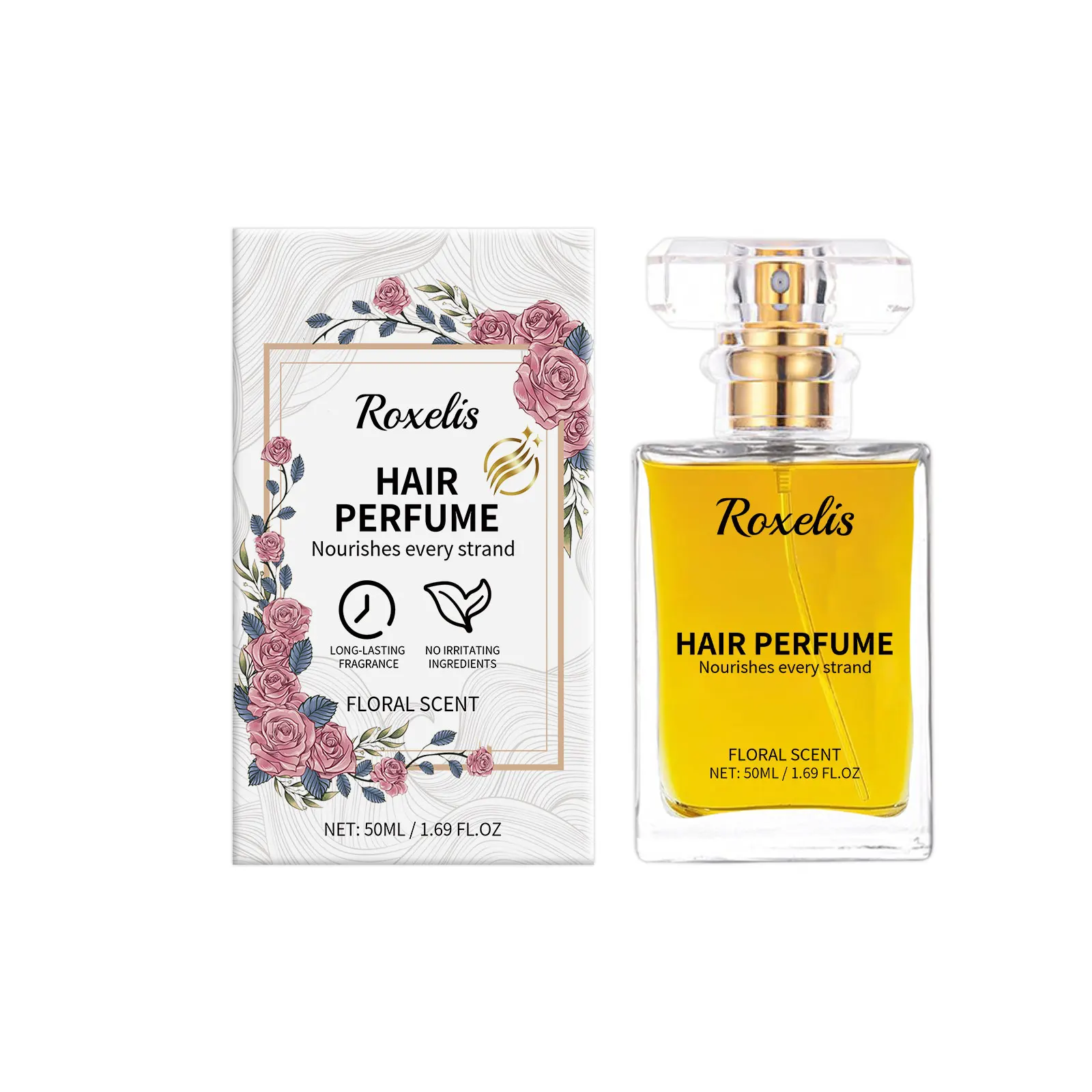 Roxelis 50ml Profumo Floreale Rinfrescante Olio Essenziale per Capelli Fragranza A lunga Durata Profumo Affascinante Nutre Ripara Capelli Ricci Secchi Profumo_voghion.com