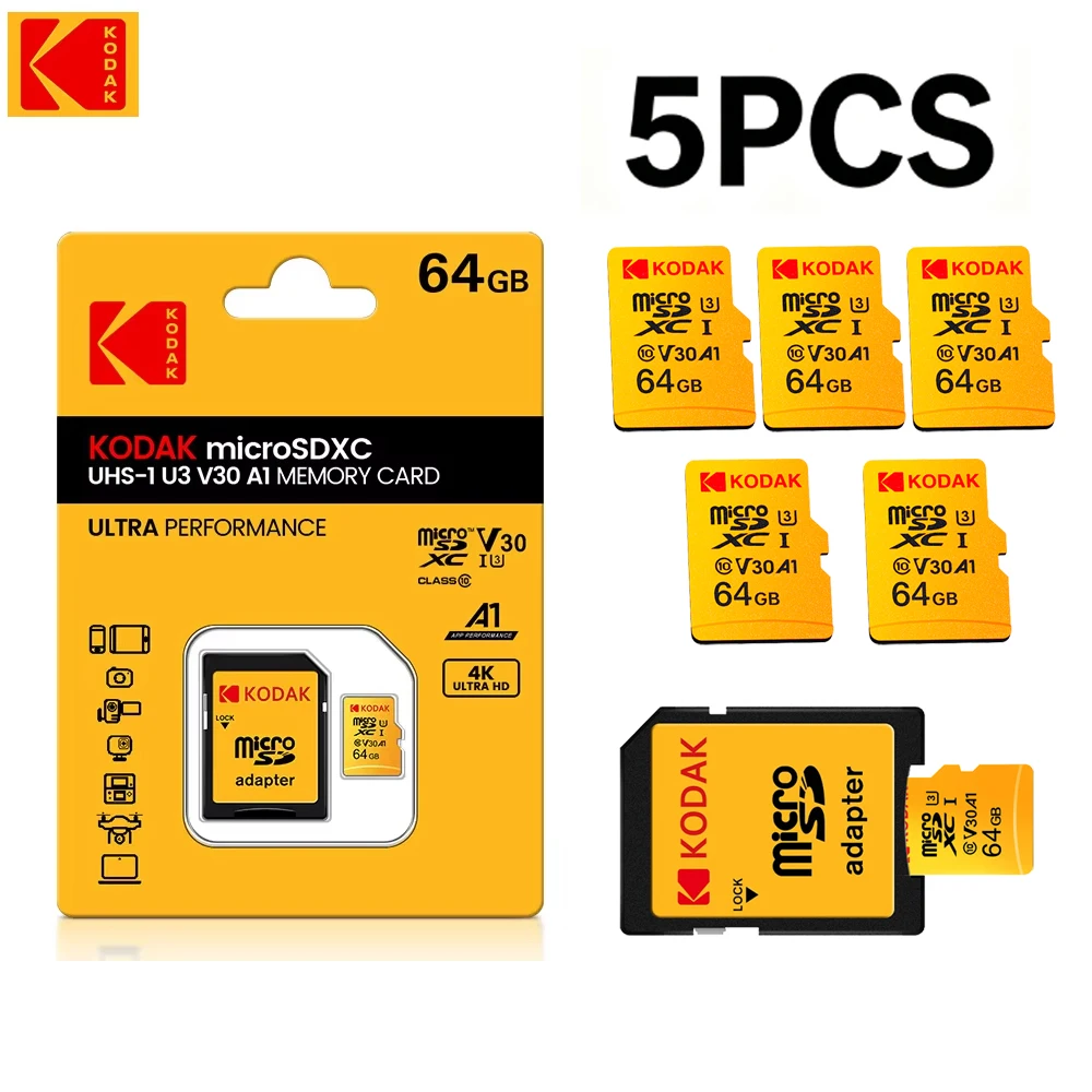 5pcs/lot KODAK 100% Original Micro SD Card 64GB 32GB Microsd Memory Card Class10 SDXC U3 4K TF Card