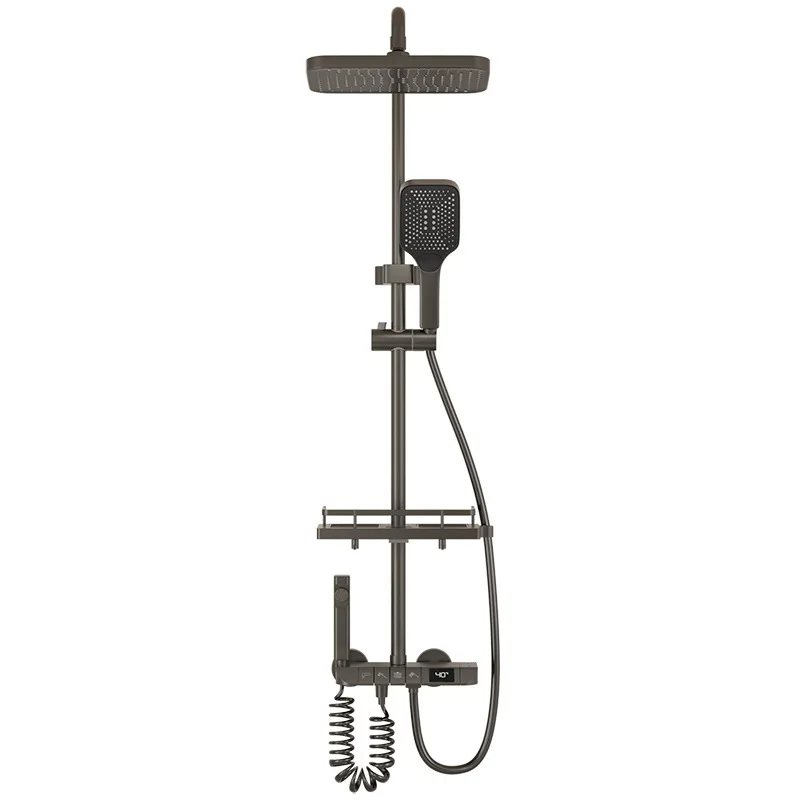 Piano Button Rainfall Shower Set  Hot Cold Shower System Bathroom Display Wall Mount Smart Thermostatic Bath Faucet Squa