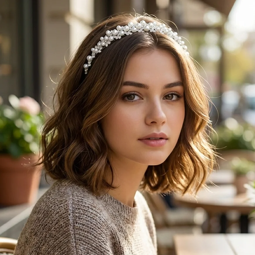 Silver Pearl Rhinestone Crown Fashionable Daily Hair Bands Party Birthday Classic Headdress Accessories Bridesmaid Gifts