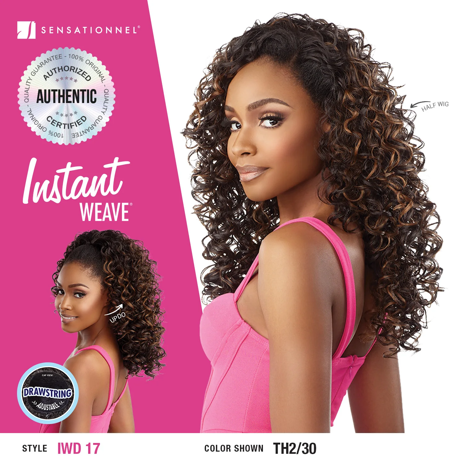 Sensationnel Instant Weave Half Wig Drawstring Cap IWD 17 - Easy Styling, Adjustable Drawstring, Natural Look