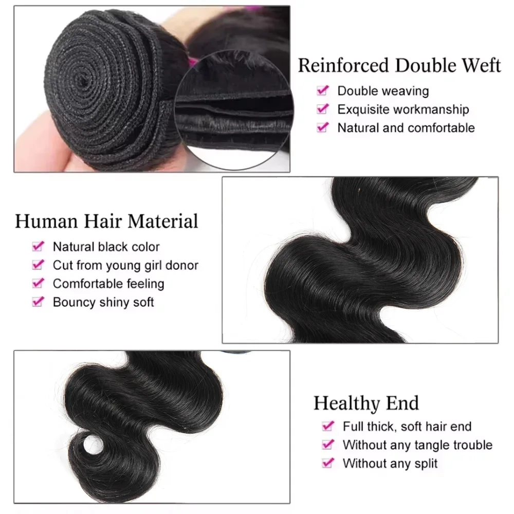 GOEDKOPE Body Wave Bundels Brazilian Hair Weave Bundels 1/3/4 STUKS Menselijk Haar Bundels Natuurlijke Zwarte 8-28 "Remy Hair Extensions