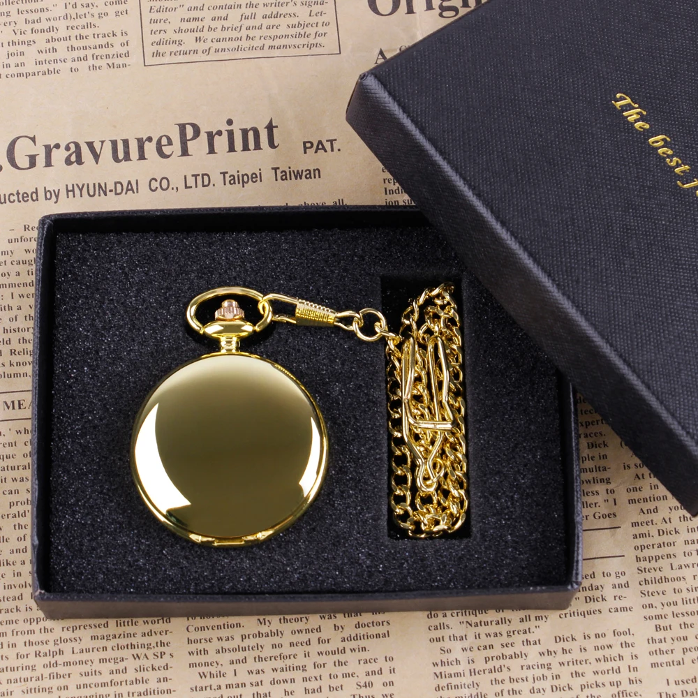 

Luxury Gold Quartz Pocket Watch Gift Box Set For Family Fashion Casual Necklace Pendant Unisex Pocket&Fob Chain Watches with Box