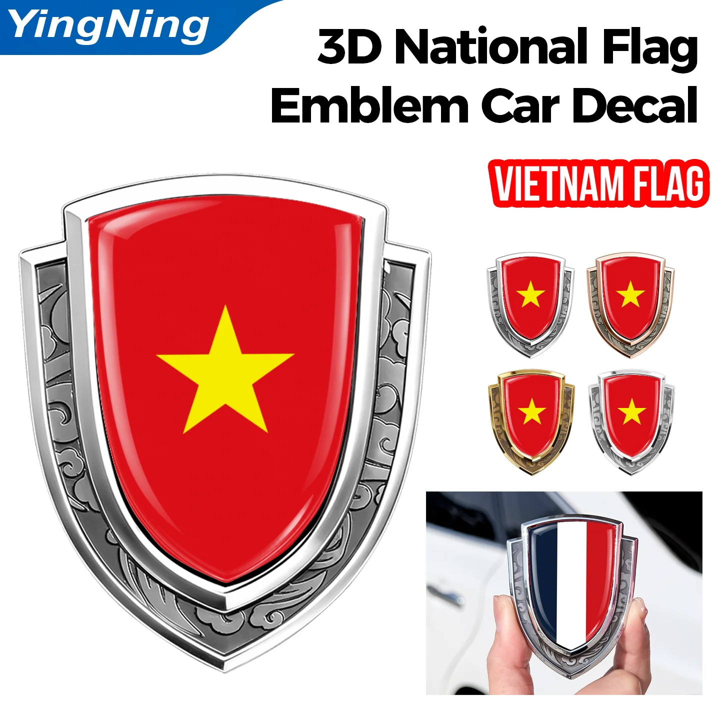 Vietnam Flag Metal Car Emblem 3D Epoxy Shield Badge Waterproof Decal Auto Sticker Motorcycle Exterior Decoration Accessories