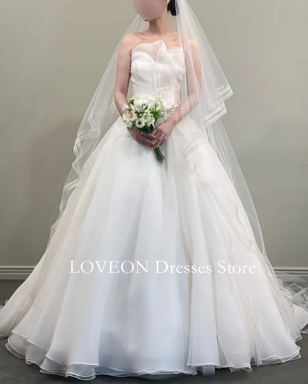 Colavis Strapless Wedding Dresses Floor Length  프롬드레스  Korea A-Line Organza A-Line Pretty Tiered Bride Gowns Party Women Bride