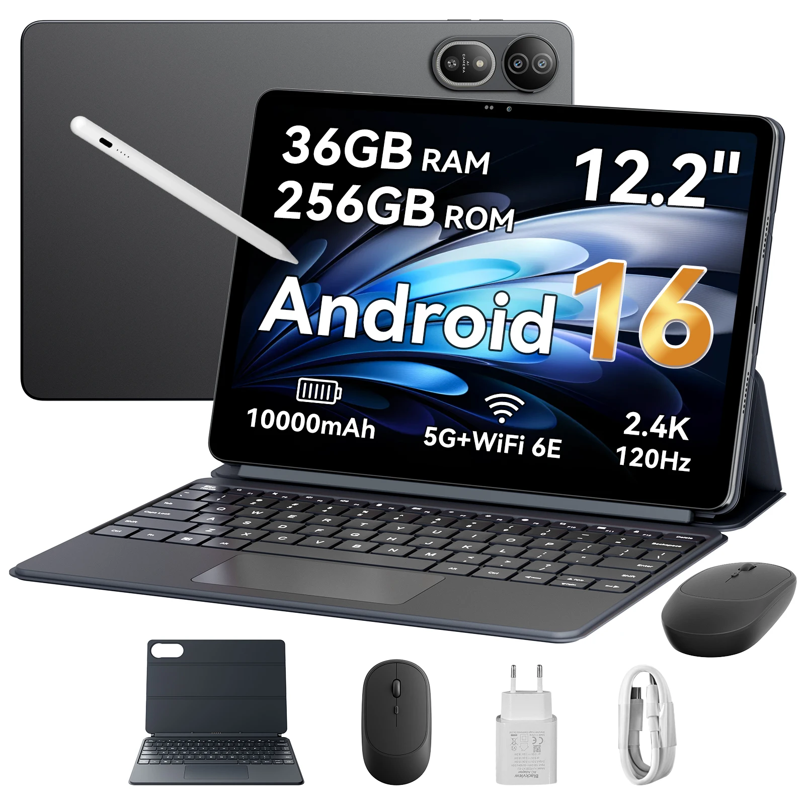 Blackview MEGA 12 Tablet Android 16, Dimensity 7200 5G Pad 12,2 Zoll 2,4K 120Hz Display IP69K Wasserdicht 50MP 10000mAh Pad-PC