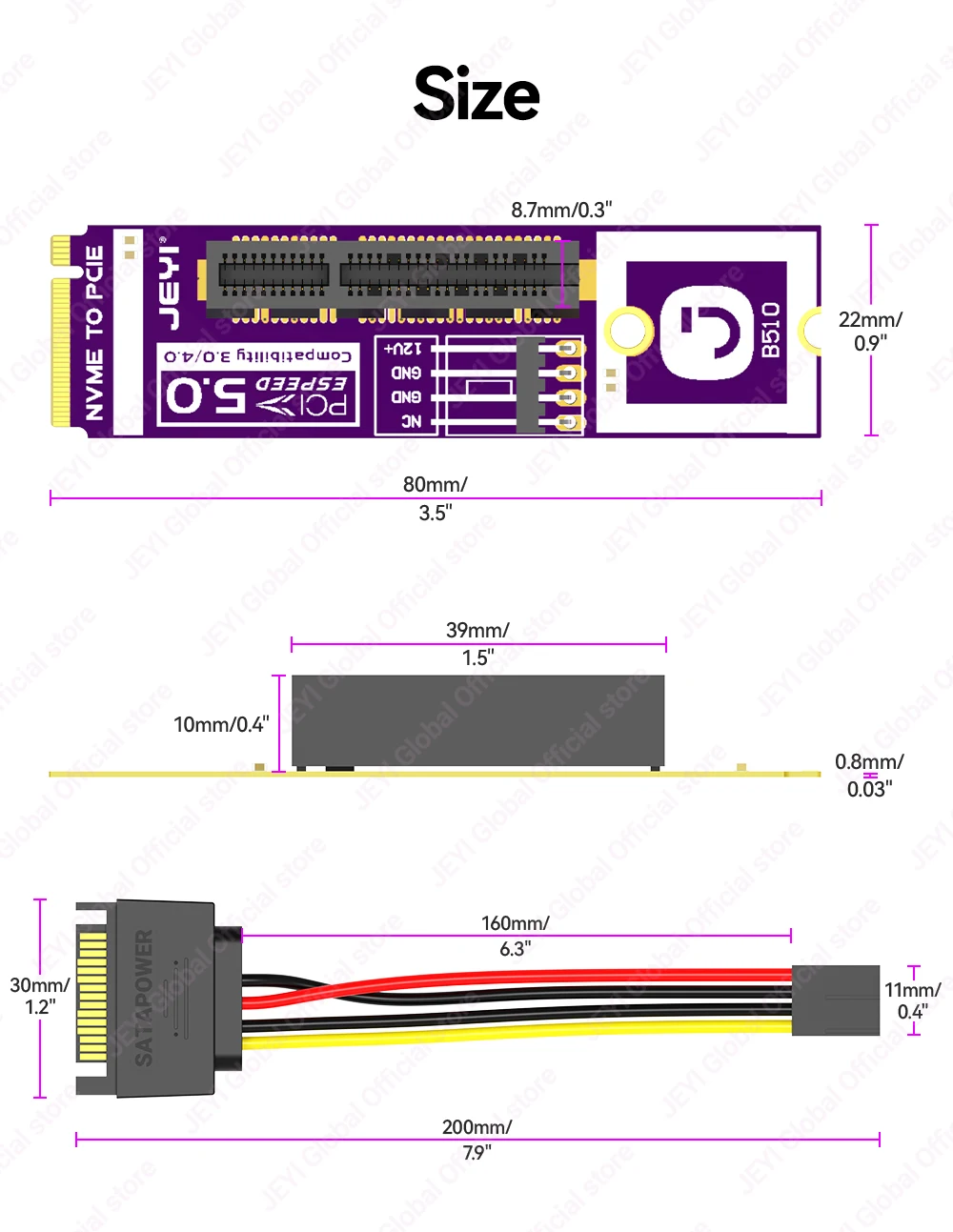 JEYI M.2 zu PCIe 5.0 X4 Adapterkarte 128Gb/s Hochgeschwindigkeitsübertragung Kompatibel mit PCIe X1/X4/X8/X16 Steckplätzen – Detail 11