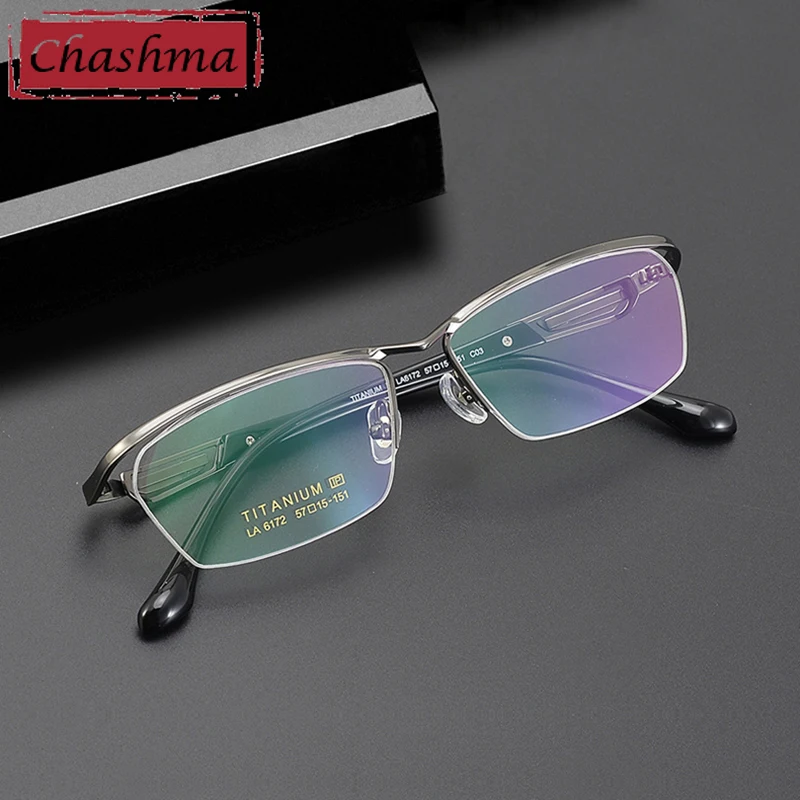 Chashma Optical Elegant Men Eyeglasses Pure Titanium Prescription Half Rim Glasses Frame Spectacles Long Temple 151 mm Eyewear