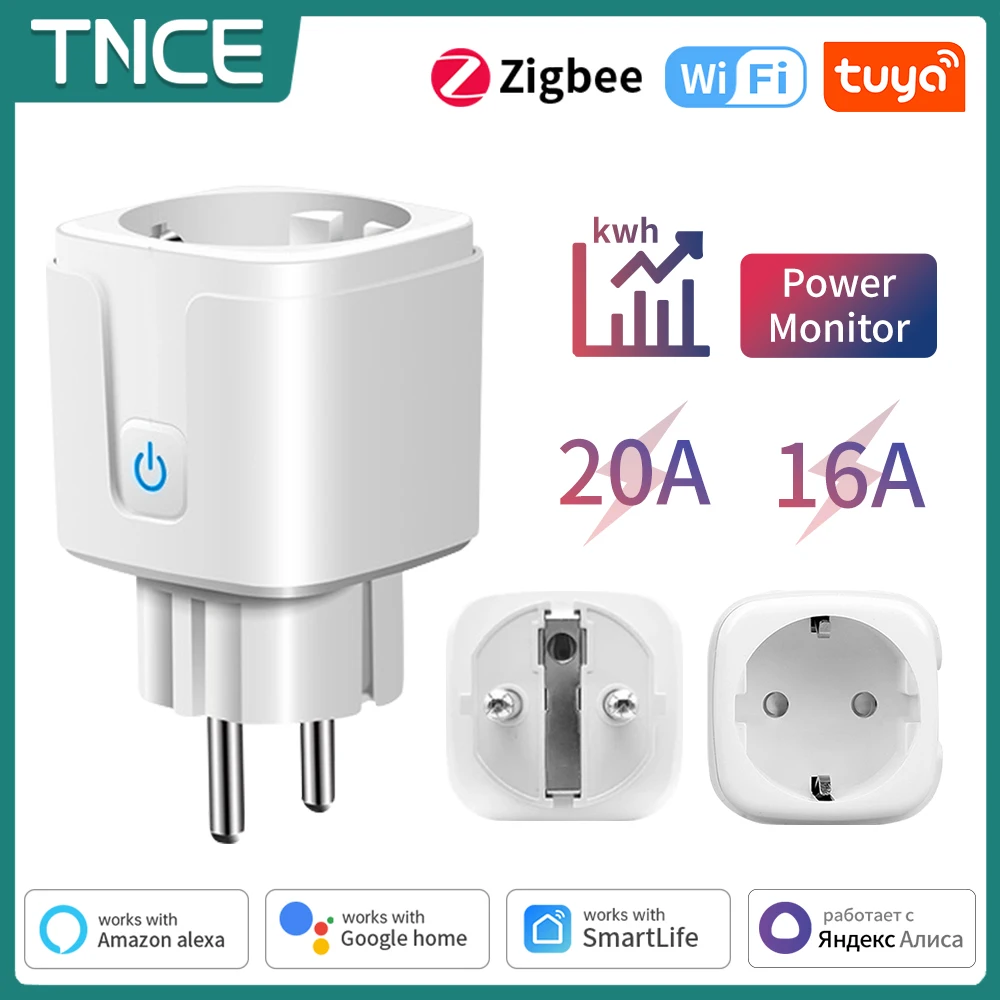 TNCE Tuya Wifi/Zigbee Smart Socket EU Plug 16/20A Power Monitor Remote Control Smart Life APP Remote Control Alexa Google home