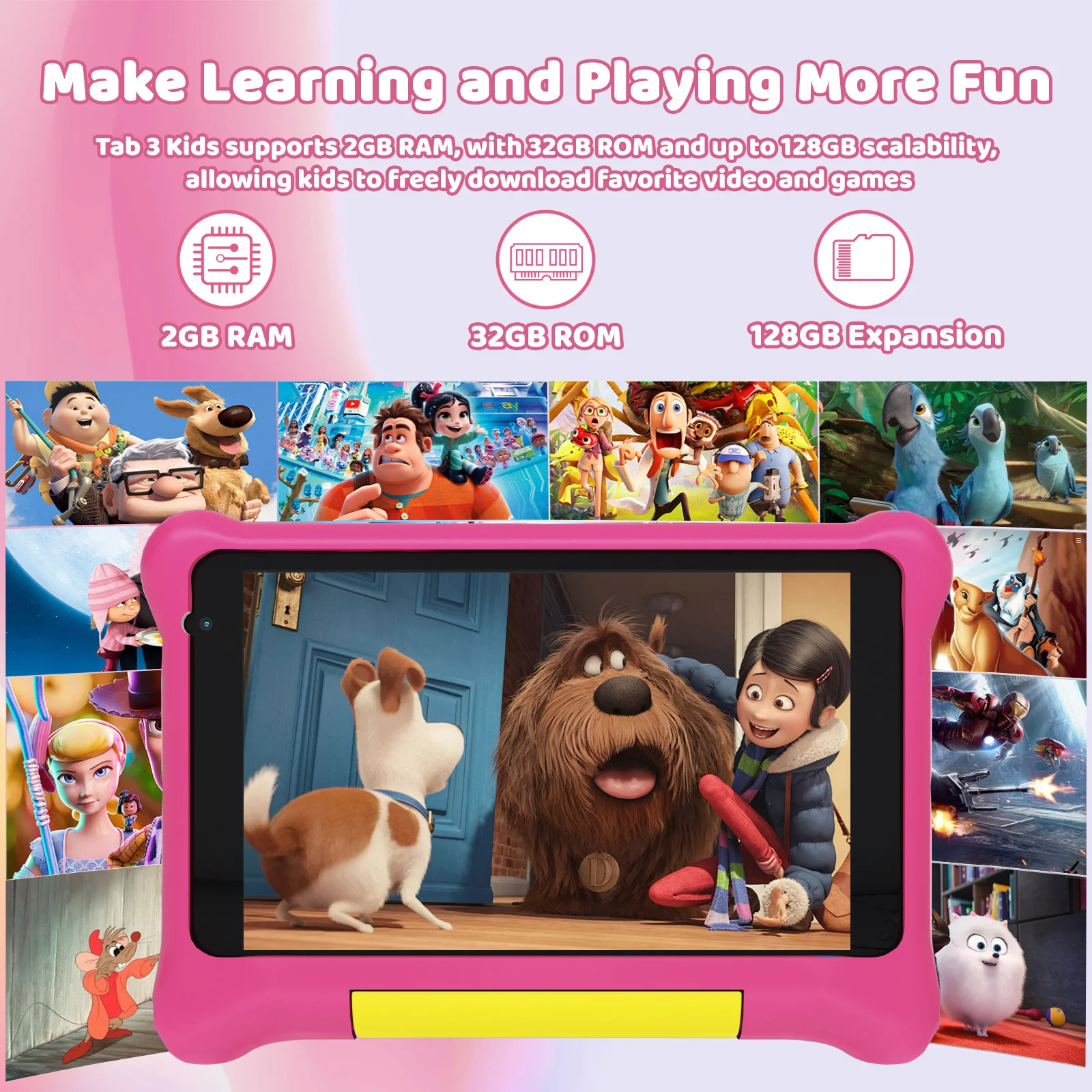 Tavoletta per bambini da 7 pollici Tavolette Android 13 5 GB di RAM 32 GB di ROM 128 GB Espandi WiFi Bluetooth con funzione di controllo parentale Regalo per bambini