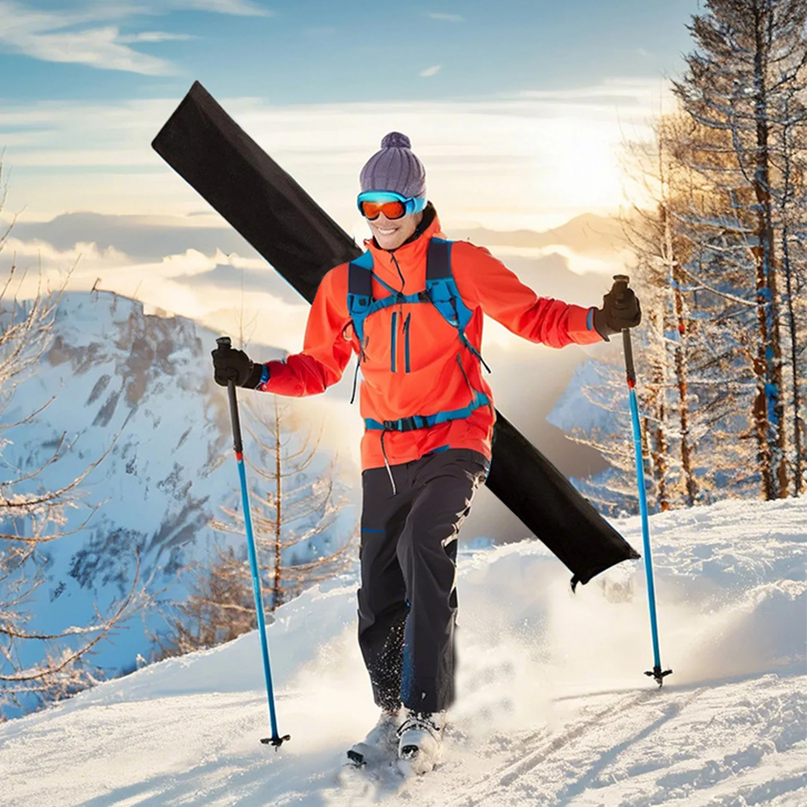 

Ski Bag Large Capacity Protective Oxford Cloth Smooth Zippered Storage for Winter Skis Organizer Gear