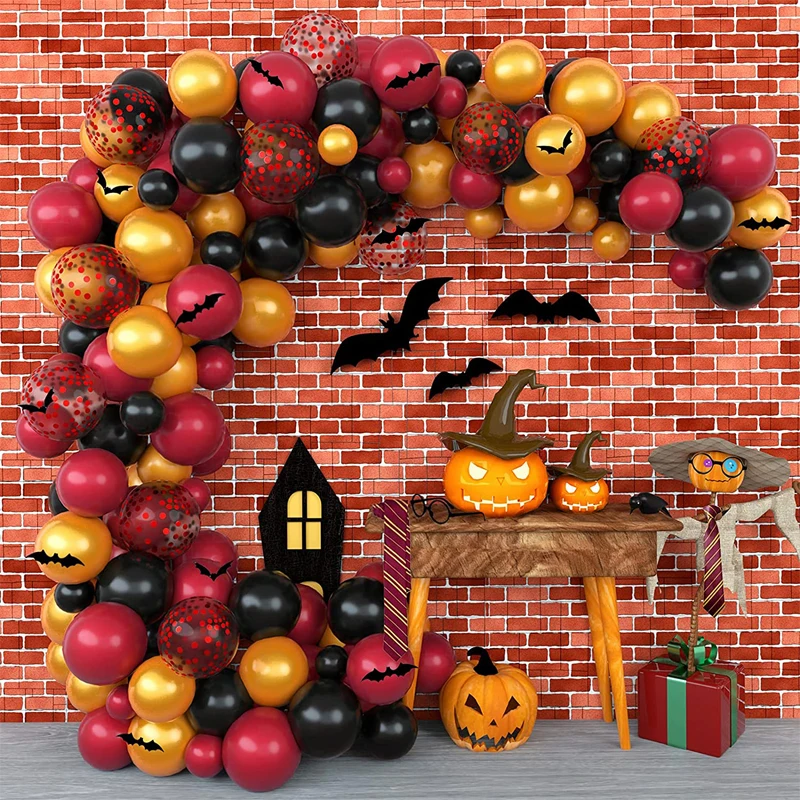 Halloween Decoration Balloon Garland Arch Kit For Harry Potter Birthday Party Theme Burgundy Black Gold Balloons Bat Sticker