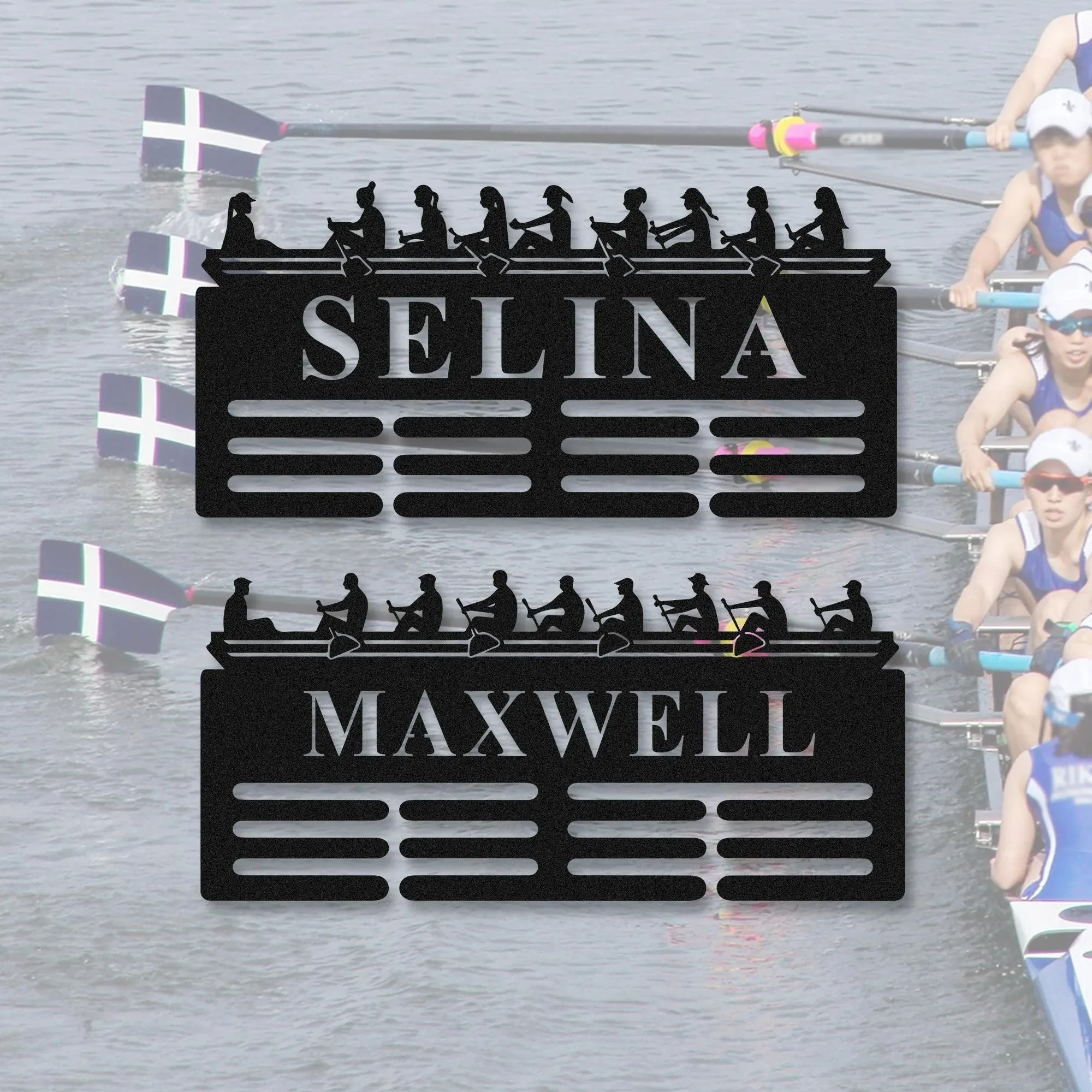 Custom Rowing Medal Holder, Personalized Rowing Crew Medal Hanger, Medal Display, Ribbon Holder, Medal Display Rack, Rowing Play