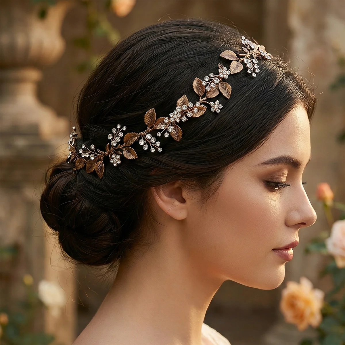 

Винтажный антикварный бронзовый ободок для волос с листьями, кристаллами и золотом, в стиле рустик, для свадьбы, аксессуар для волос, украшение для головы в стиле греческой богини