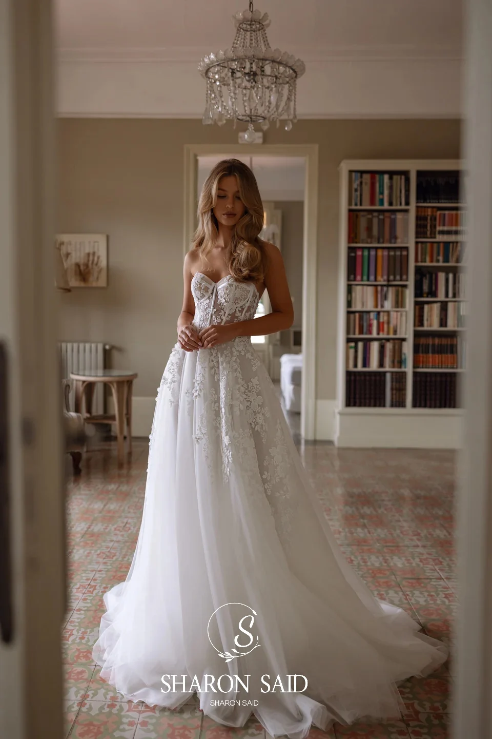 Sharon Said 2025 Bohemian Sweetheart Witte Trouwjurk Romantische A-lijn Sweep Trein Tule Prinses Bruid Jurken SW408 Aangepaste