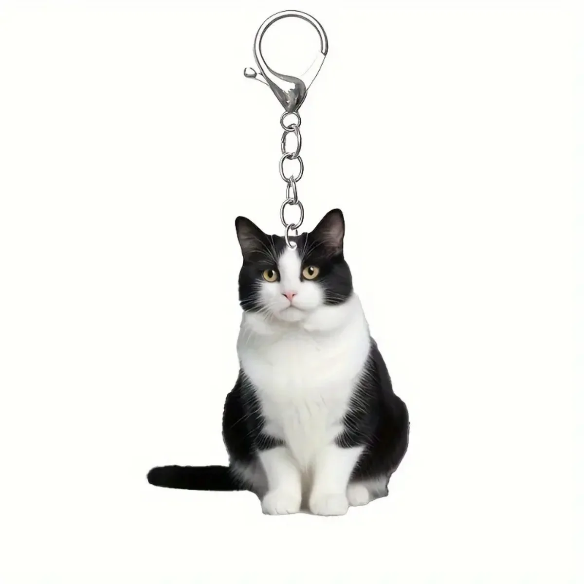 1pc, Black and White Cat Keychain, 2D Acrylic Cat Pendant,Double-Sided Design, Animal Key Ring Charm for Backpacks & Gifts image 5