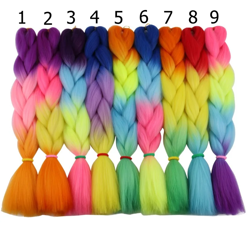 Ombre Synthetic Braiding Hair Extensions 24 Inch Soft Synthetic Crochet Twist Rainbow Hair Pink Purple Braided for Party Event