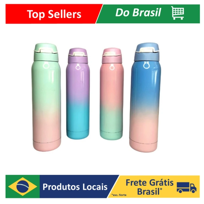 Garrafa Térmica com Canudo de Silicone, Sistema da Tampa de Trava 500 ML