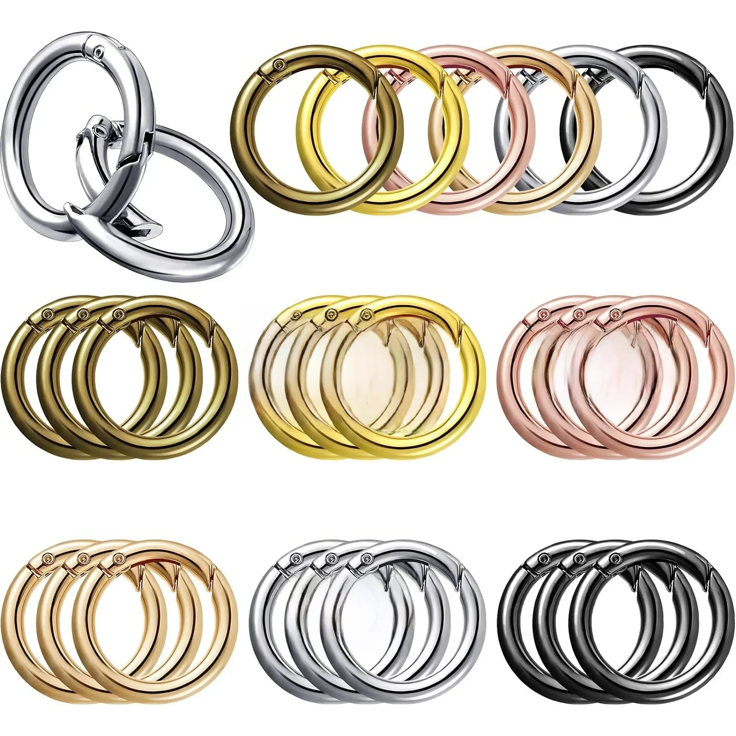 5 sztuk metalowy o-ring brelok sprężynowe klamry DIY biżuteria otwierany okrągły karabinek brelok zapięcie klipsy do torby karabińczyk — zdjęcie 2