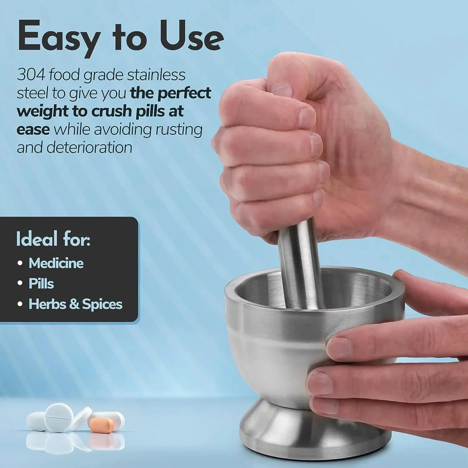 Stainless Steel Mortar Pestle Set Garlic Spice Tool Herb Medicine Grind Bowl