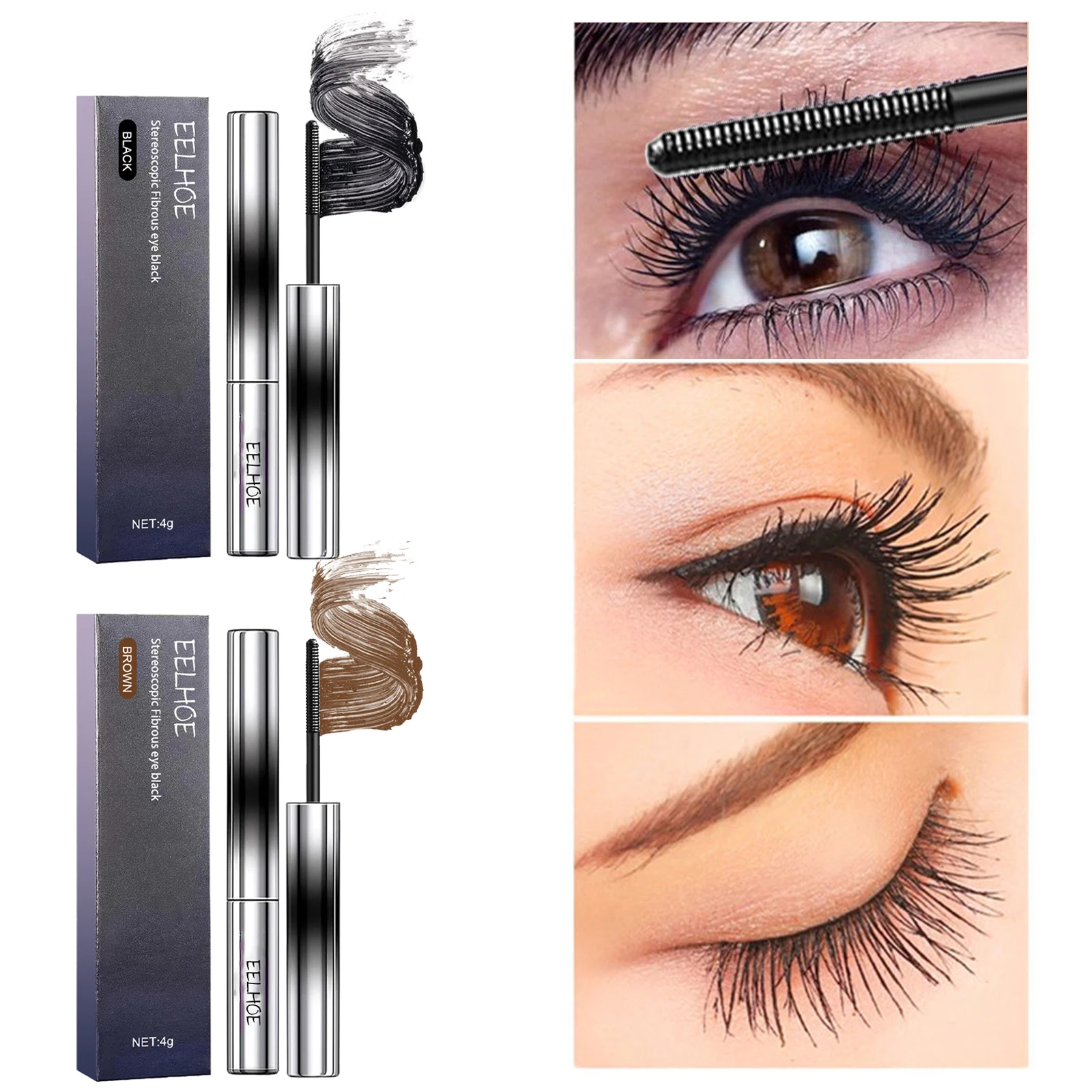 Eelhoe Lifting Mascara Change Eyelashes Length Enlarge Eyes Waterproof Smudge-Proof Thicking Slender Black Blown Eye Black 4g