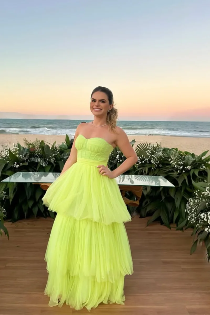 Annie Sexy Ombro A Ombro Prom Dresses Green Handmade Tulle layering Evening Dresses A-Shape Lady Party Dresses فساتين سهرة