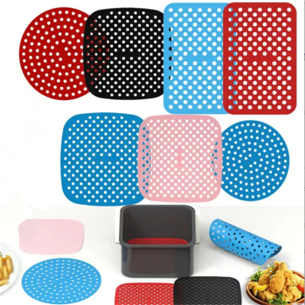 

Reusable Silicone Air Fryer Liner Mat Non-Stick Steamer Baking Inner Cooking Pad Kitchen Accessories Round Square Pastry Tool